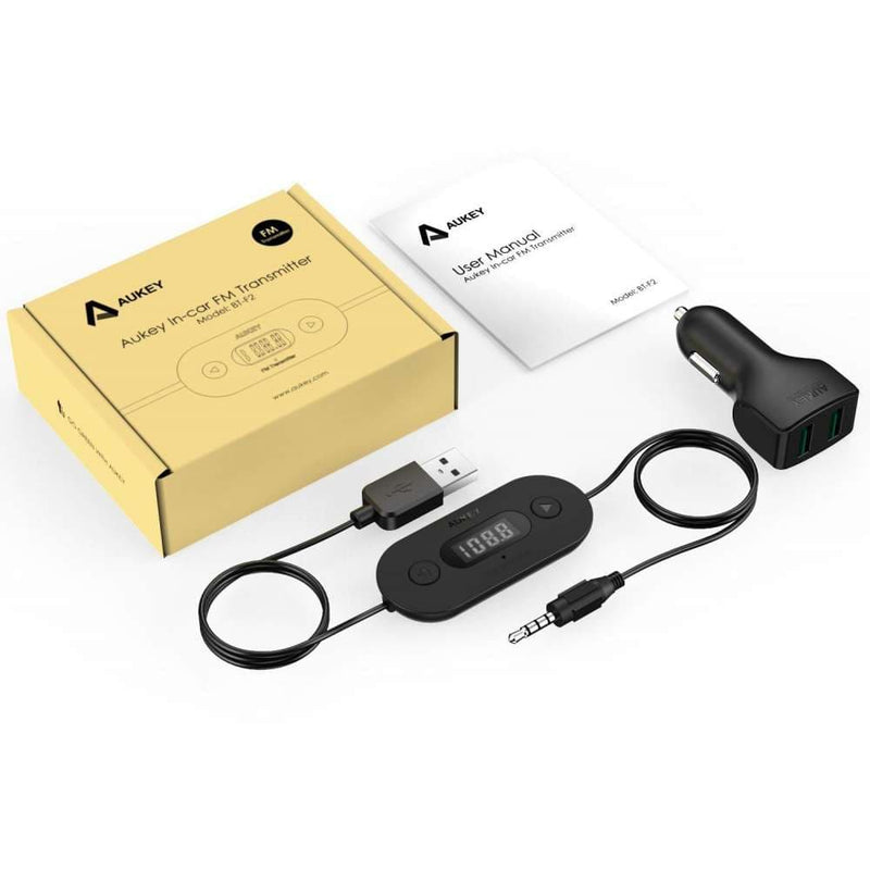 AUKEY BT-F2 In Car FM Transmitter Radio Adapter with Dual USB 4.8A Car Charger - Aukey Malaysia Official Store