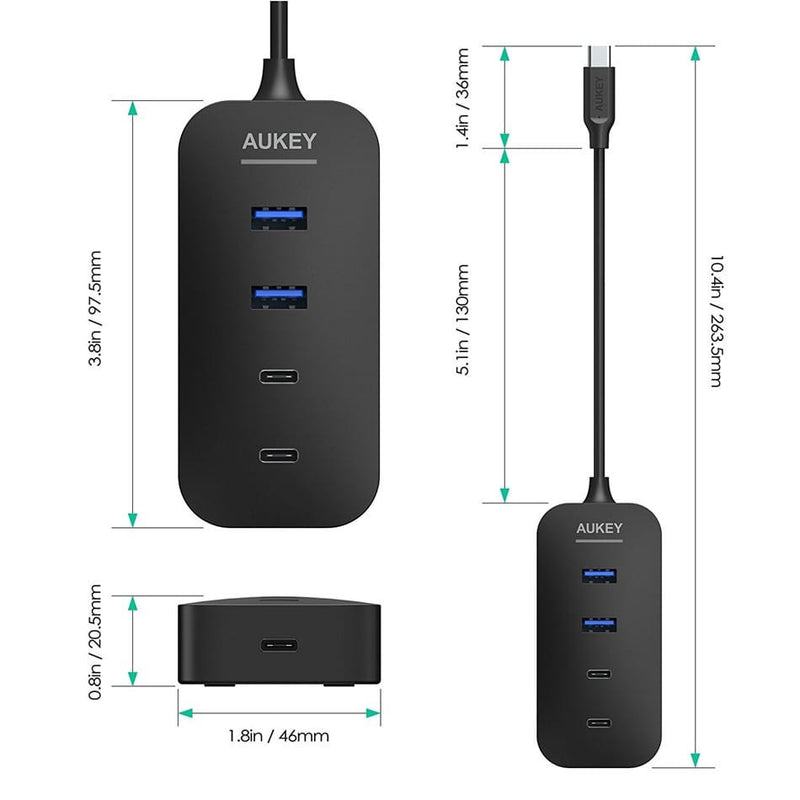 AUKEY CB-C48 USB C HUB Adapter ( 2 Port USB 3.0 + 2 Port USB C + 1 Port USB C with PD) - Aukey Malaysia Official Store