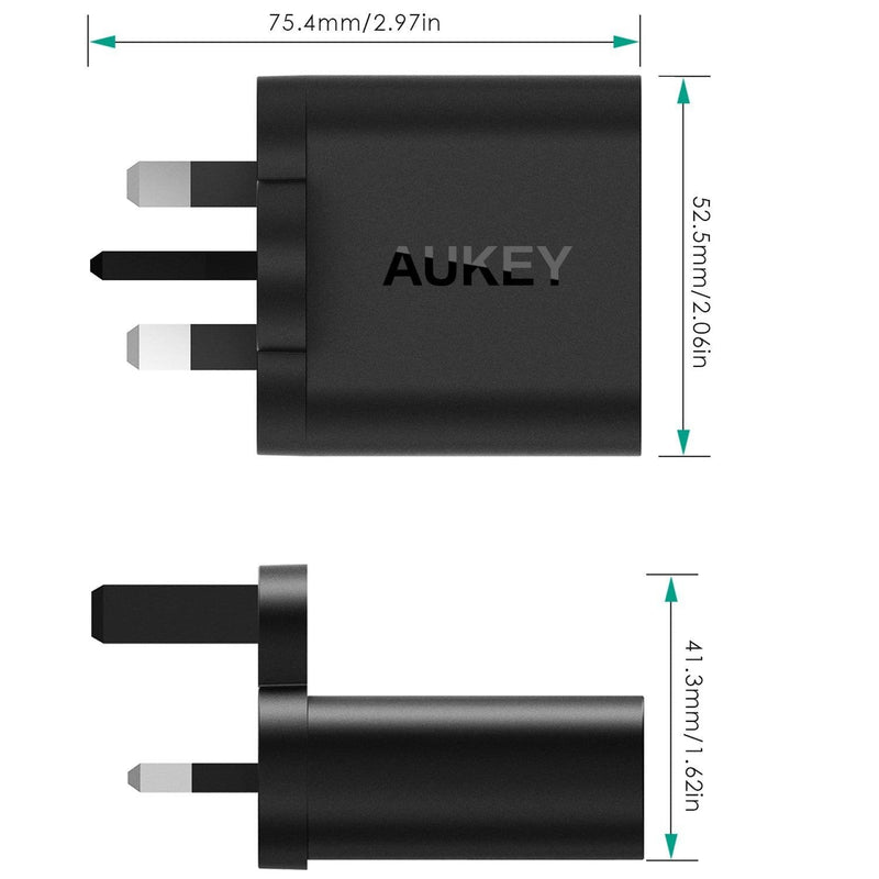 AUKEY PA-T9 19.5W Quick Charge 3.0 Travel Charger + CB-A2 Micro USB to USB C Converter - Aukey Malaysia Official Store