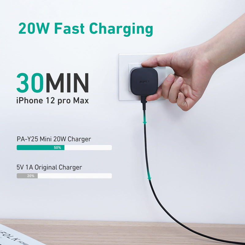 PA-Y25 20W Power Deliver USB C Mini Charger With MFI USB C To Lightning Cable