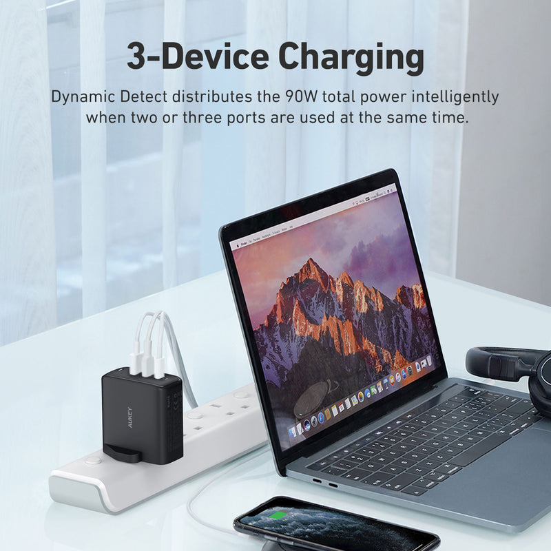 PA-B6S Omnia 90W 3-Port MacBook Pro Charger with GaN Fast Technology, PD Charger USB C Fast Charger USB C Laptop Charger